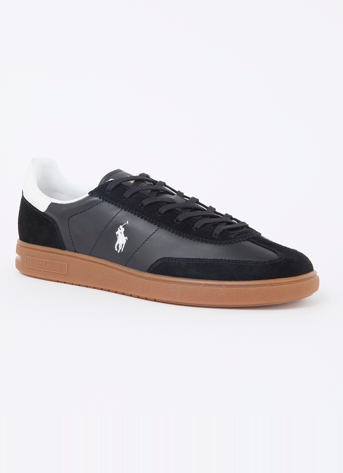 Ralph Lauren Bedford sneaker van leer met suède - voorkant zwart