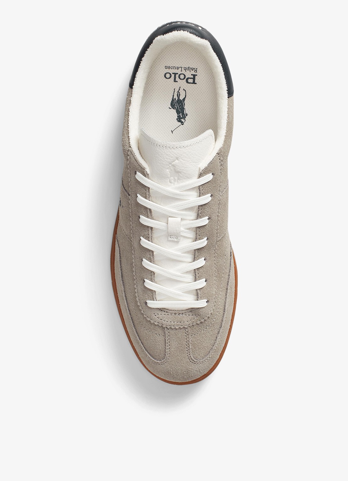 Ralph Lauren Bedford sneaker van suède met leren details en logoborduring - detail 6 grijs