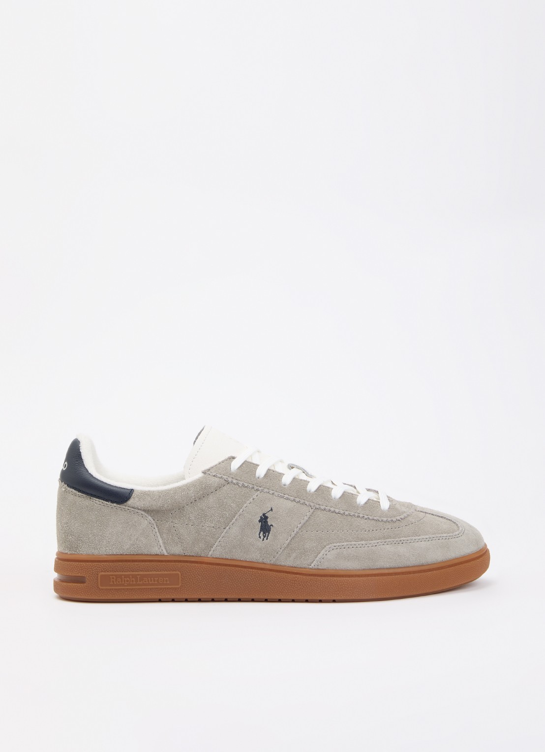 Ralph Lauren Bedford sneaker van suède met leren details en logoborduring - voorkant 4 grijs