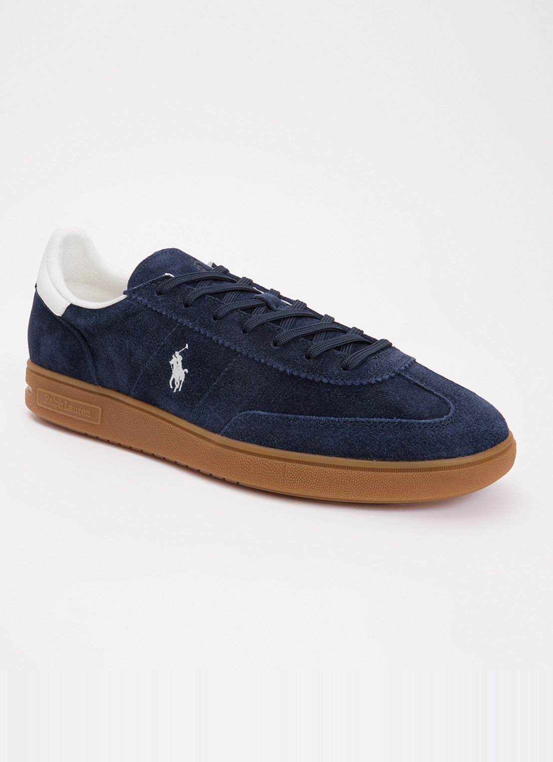 Ralph Lauren Bedford sneaker van suède met logoborduring - voorkant donkerblauw