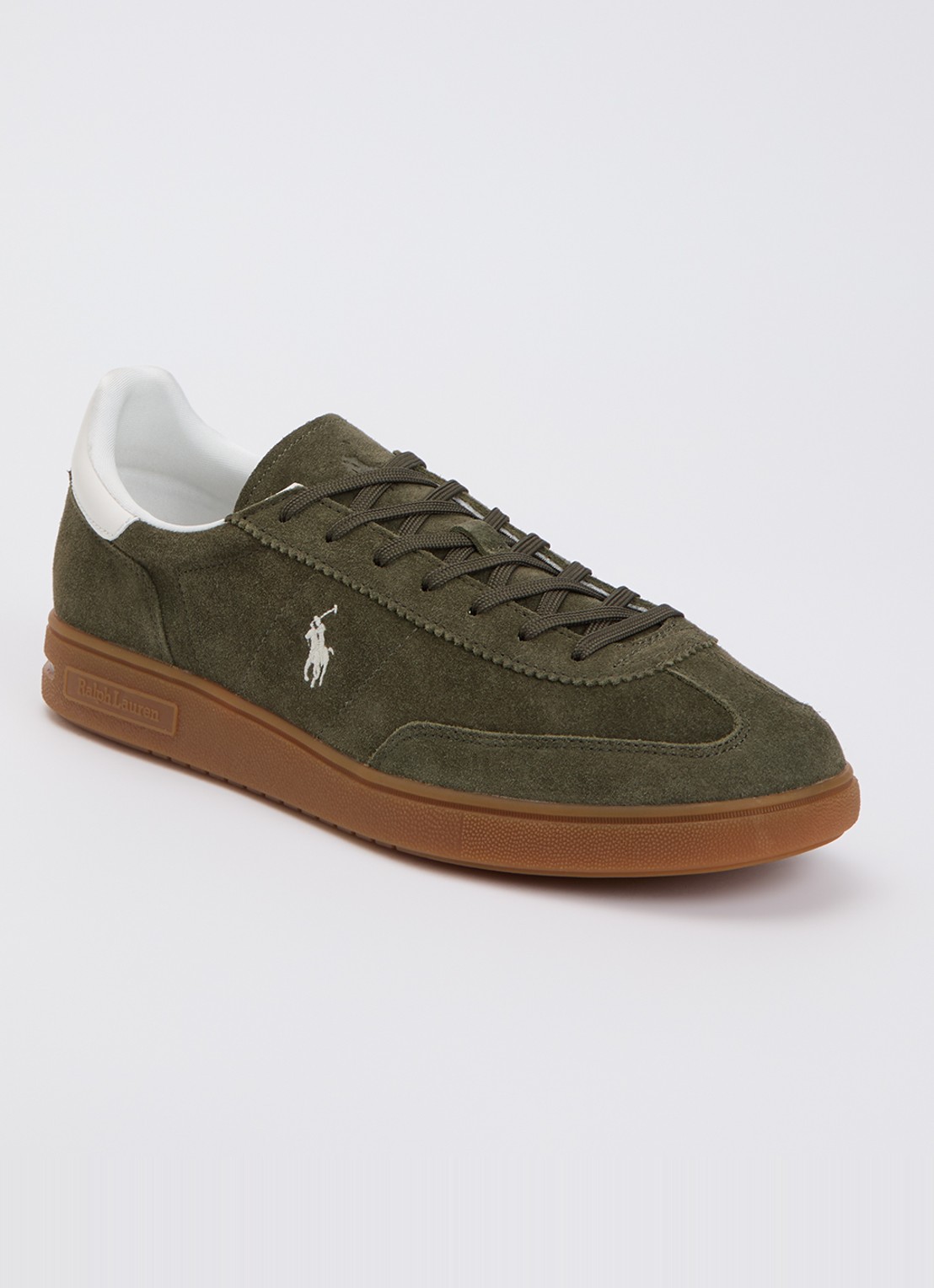 Ralph Lauren Bedford sneaker van suède - voorkant 4 bronsgroen