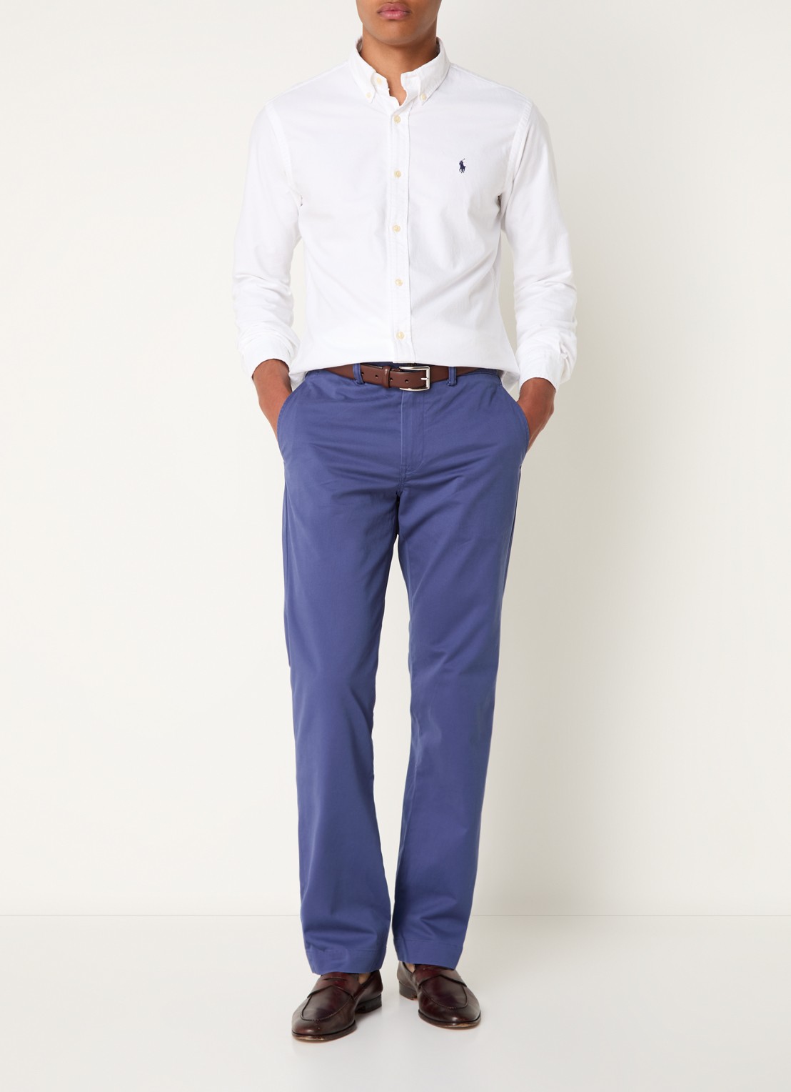 Ralph Lauren Bedford straight fit stretch chino broek - voorkant 5 light navy / petrol