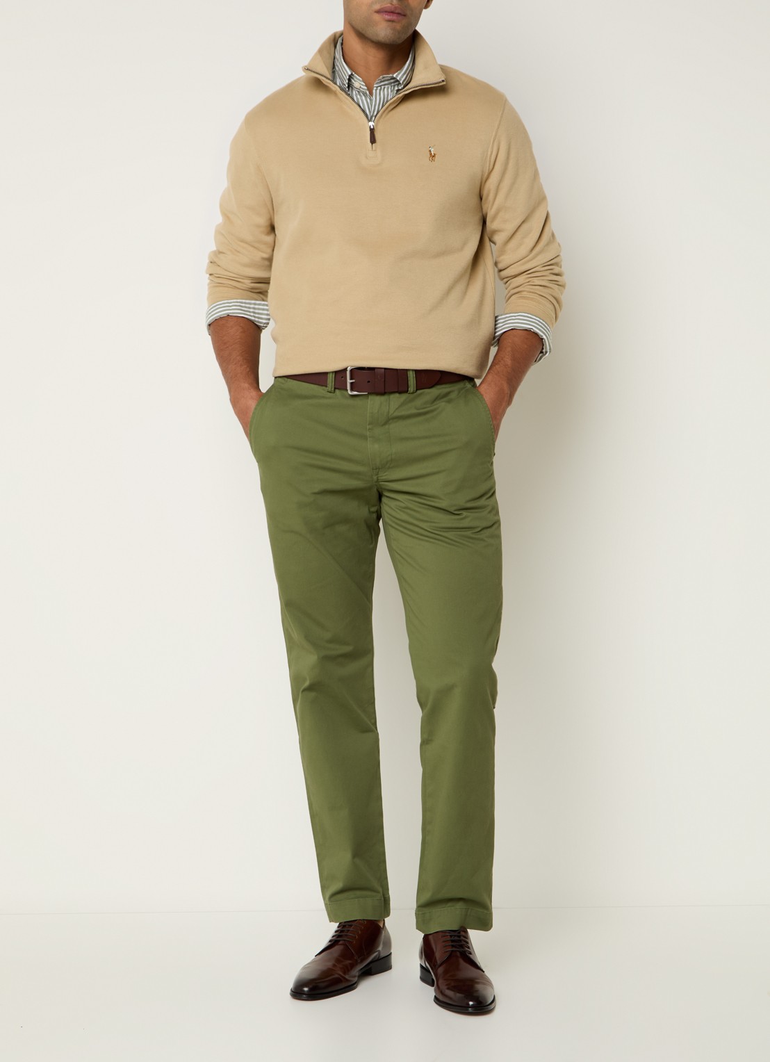 Ralph Lauren Bedford straight fit stretch chino broek - voorkant 5 garden trail / groen