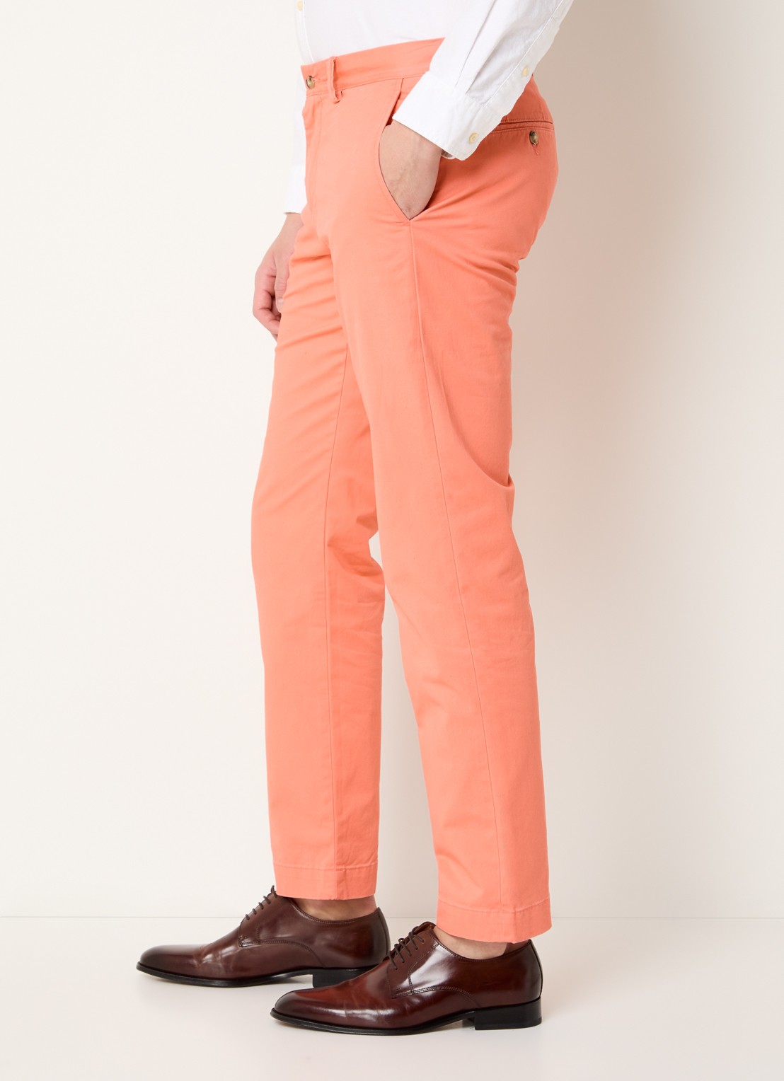 Ralph Lauren Bedford straight fit stretch chino broek - detail 5 deep mango / zalmroze