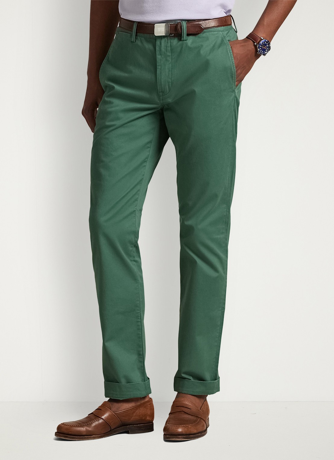 Ralph Lauren Bedford straight fit stretch chino broek - detail 4 washed forest / groen