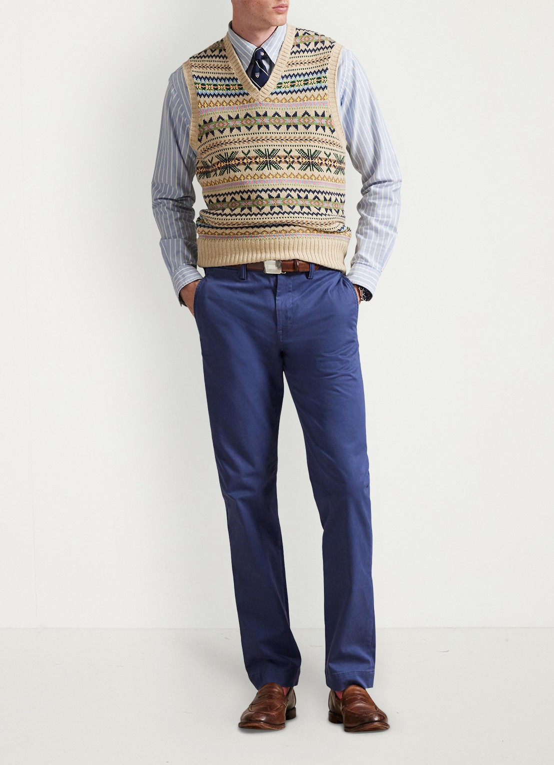 Ralph Lauren Bedford straight fit stretch chino broek - voorkant 5 licht navy