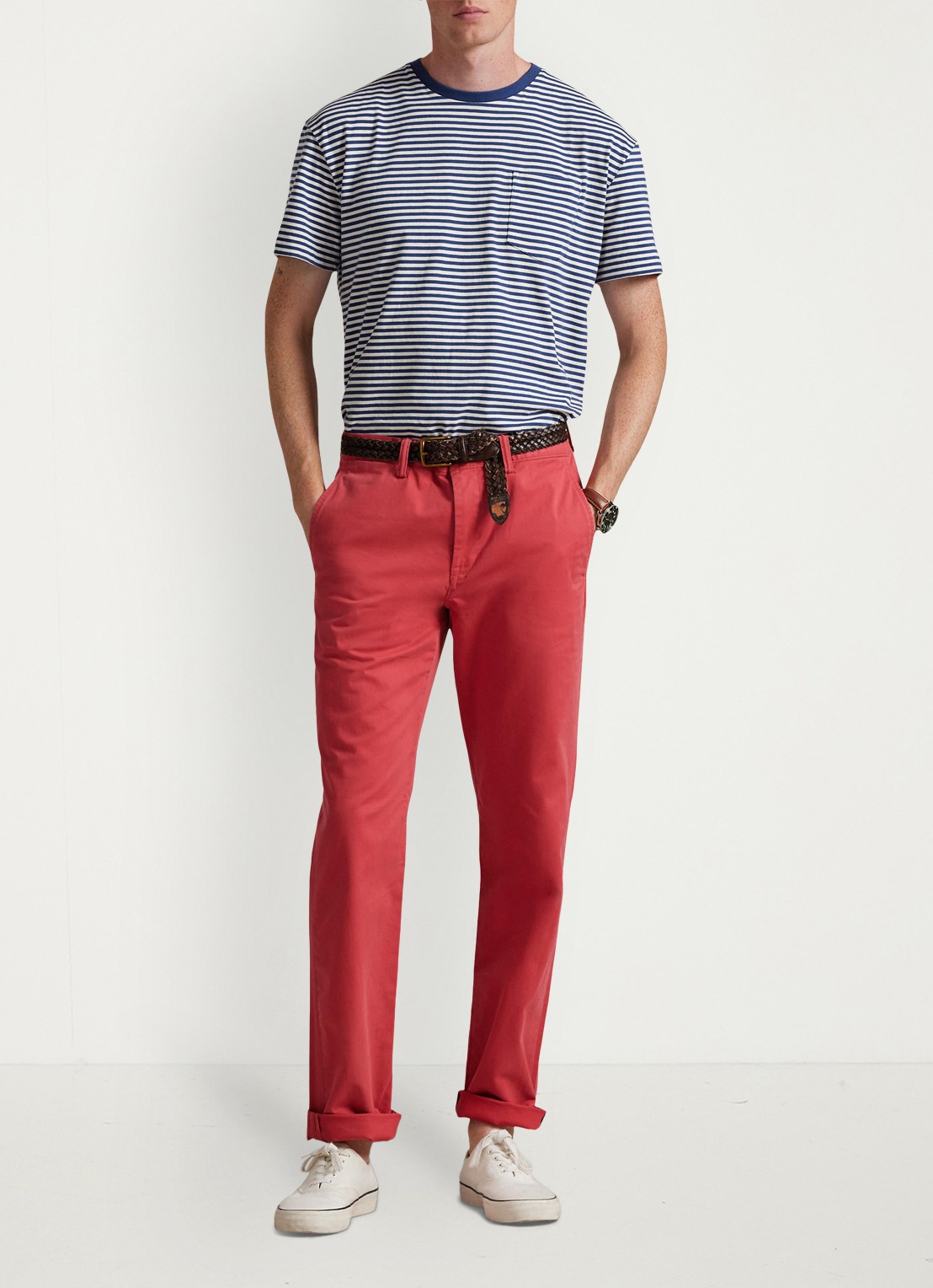 Ralph Lauren Bedford straight fit stretch chino broek - voorkant 3 nantucket red