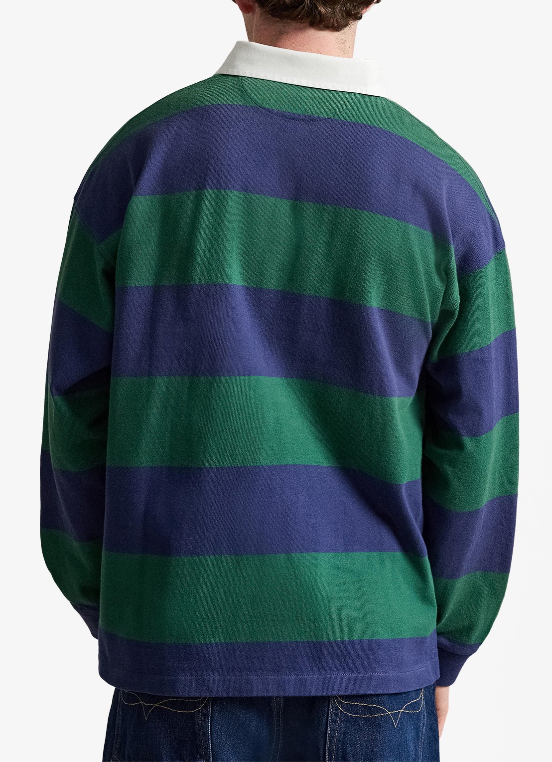 Ralph Lauren Big fit rugbyshirt van jersey met polokraag - achterkant 5 prk green/drk cblt / groen