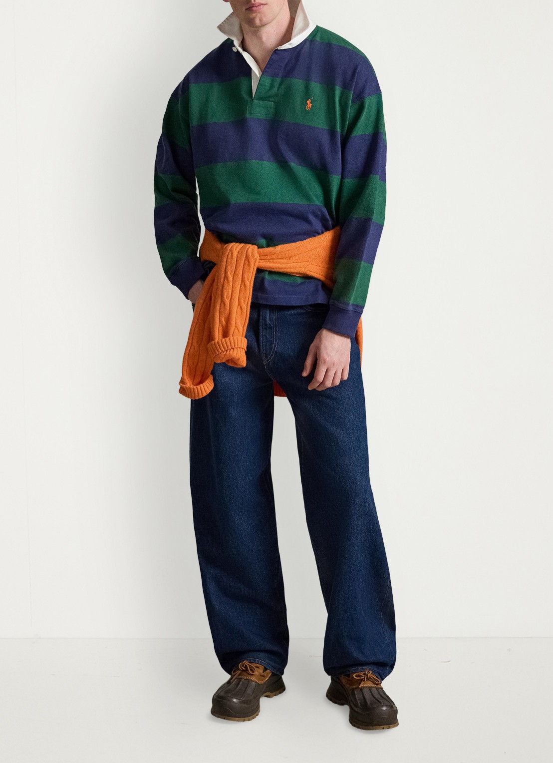 Ralph Lauren Big fit rugbyshirt van jersey met polokraag - detail prk green/drk cblt / groen