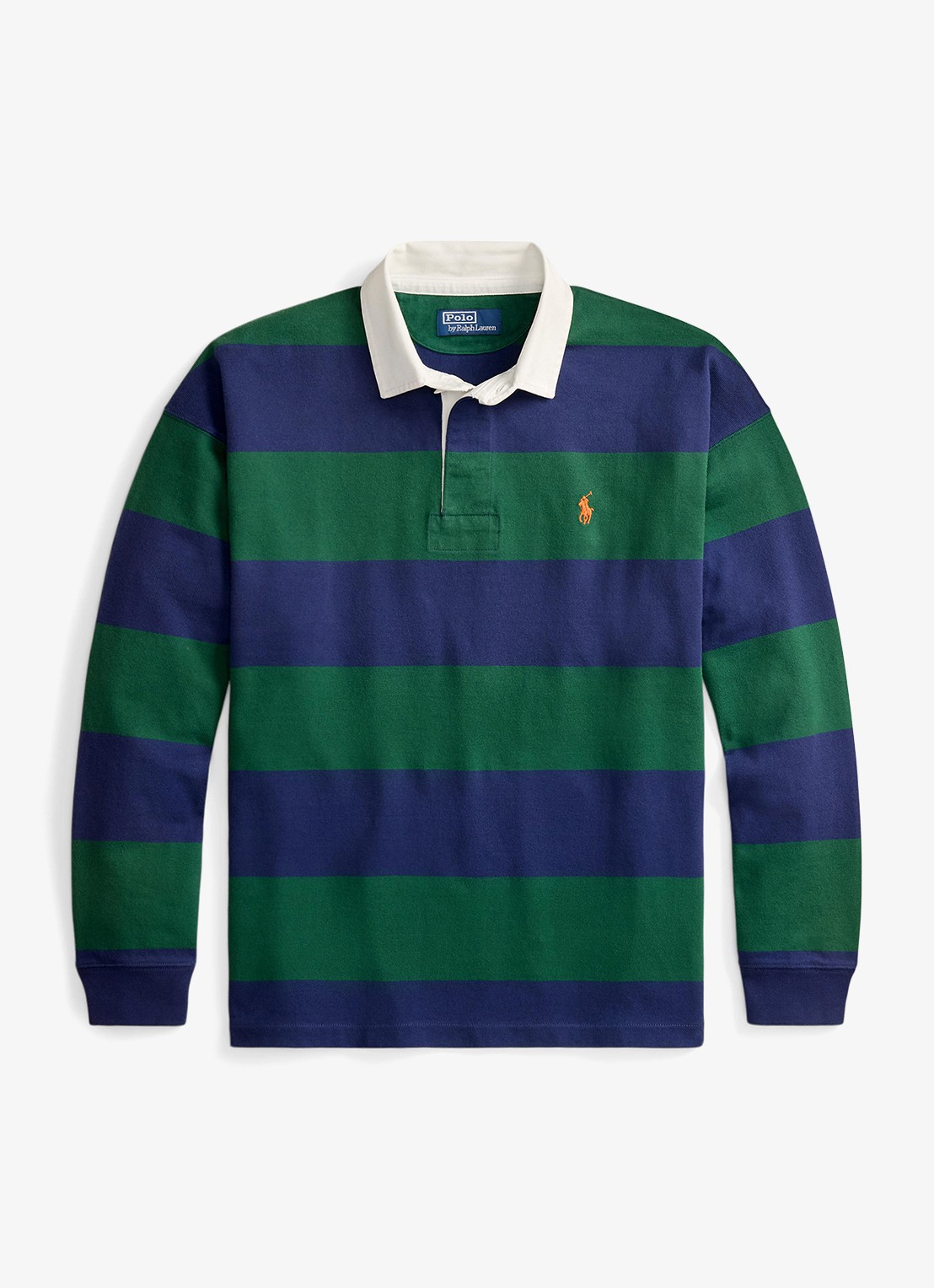 Ralph Lauren Big fit rugbyshirt van jersey met polokraag - voorkant 3 prk green/drk cblt / groen