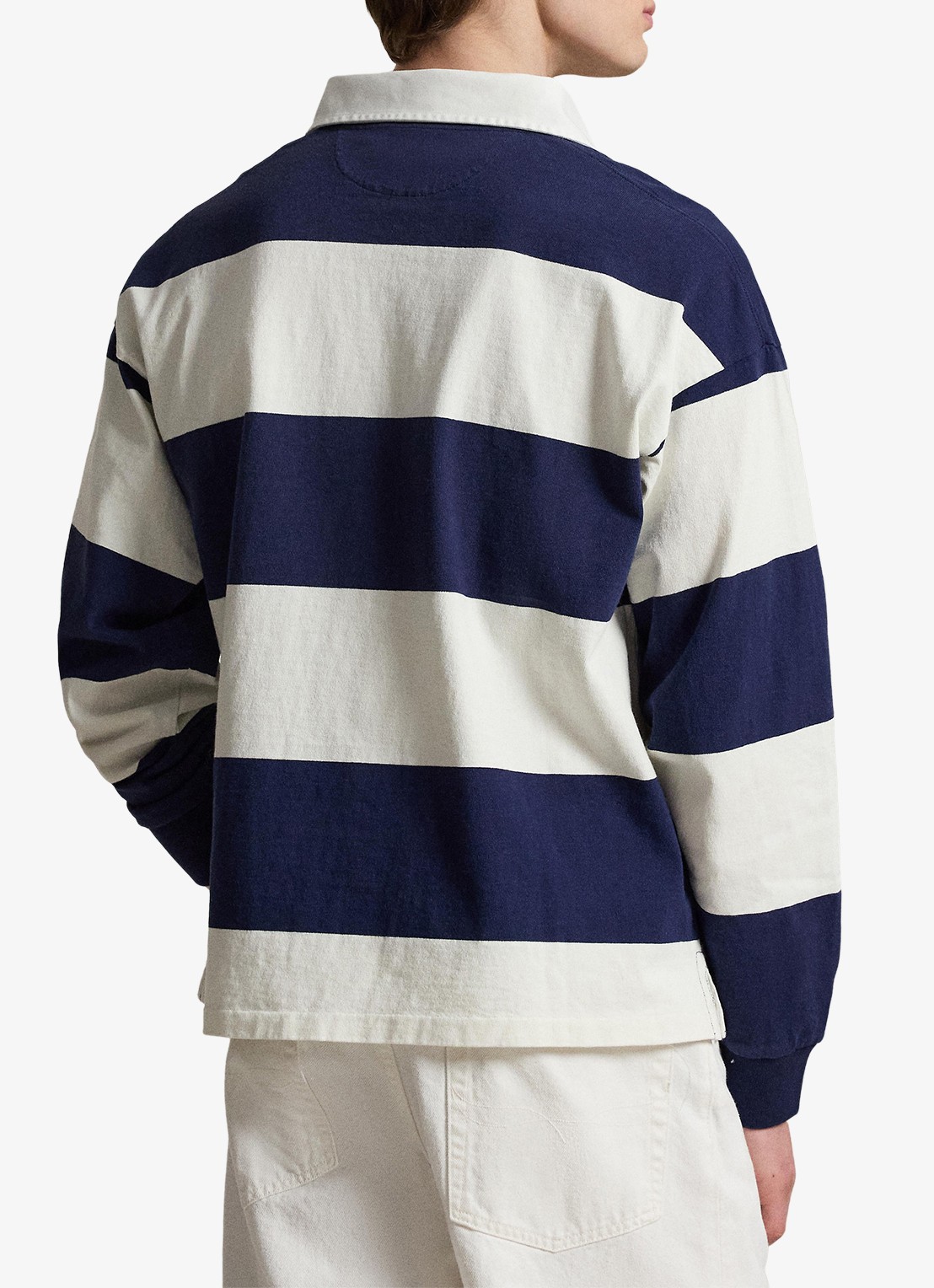Ralph Lauren Big fit sweater met streepprint en kraag - achterkant 4 newport navy/deckwash white / donkerblauw