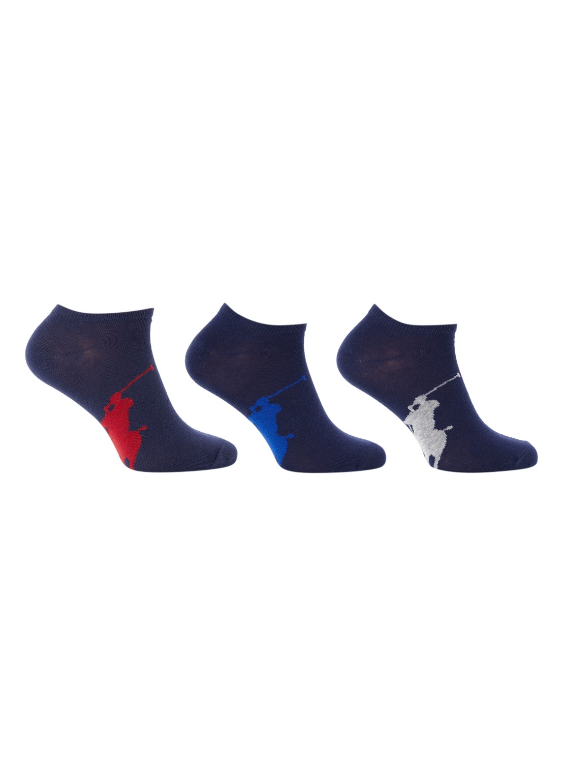 Ralph Lauren Big Pony sneakersokken met dessin in 3-pack maat 41/46 - voorkant donkerblauw