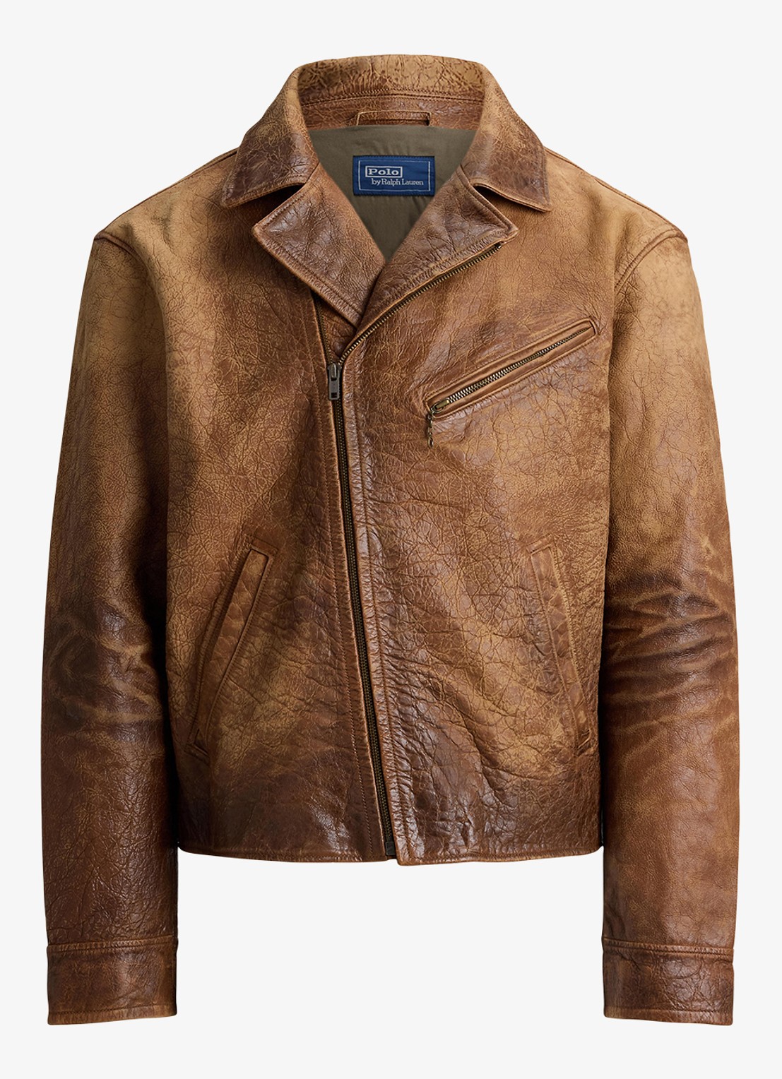 Ralph Lauren Bikerjack van leer met ritszakken - voorkant 3 brown x / bruin