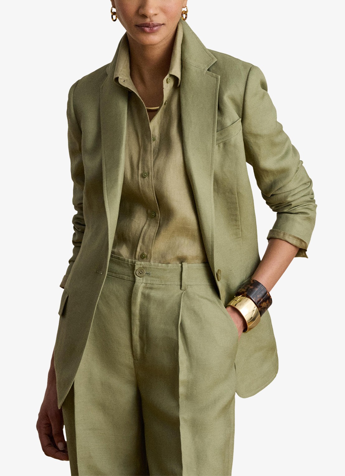 Ralph Lauren Blazer in linnenblend met klepzakken - detail 4 light agave / groen
