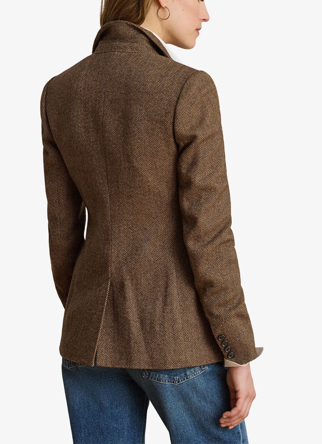 Ralph Lauren Blazer in wolblend met visgraat dessin en klepzakken - achterkant 5 brown/tan multi / bruin