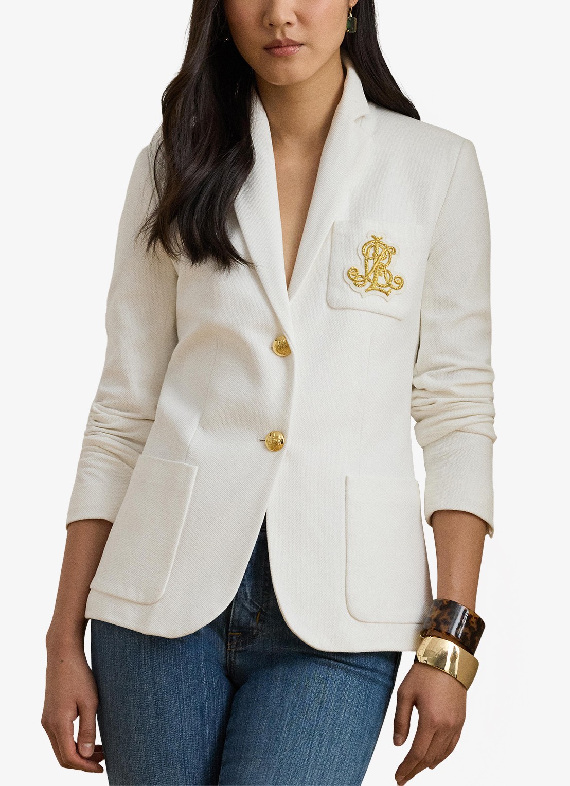 Ralph Lauren Blazer met logoborduring en opgestikte zakken - detail 2 wit