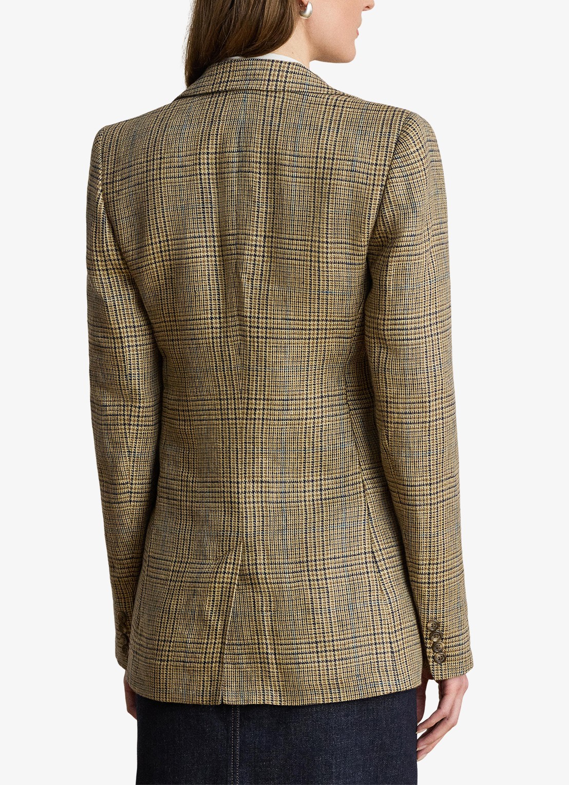 Ralph Lauren Blazer van linnen met pied-de-poule dessin en klepzakken - achterkant tan/blackmulti / beige