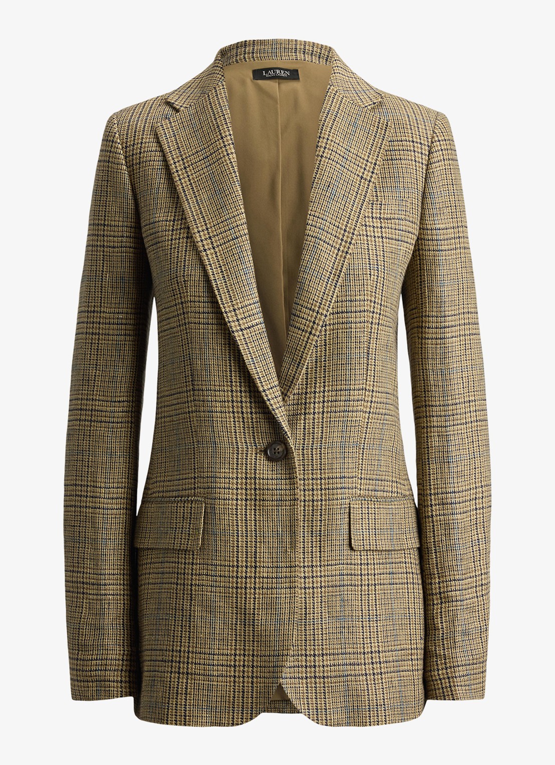 Ralph Lauren Blazer van linnen met pied-de-poule dessin en klepzakken - voorkant 4 tan/blackmulti / beige