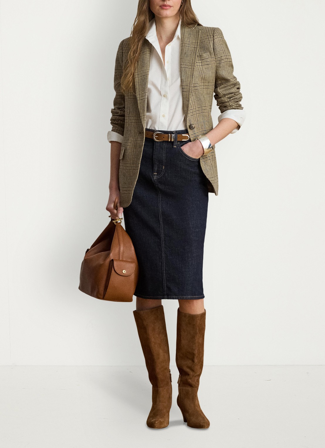 Ralph Lauren Blazer van linnen met pied-de-poule dessin en klepzakken - voorkant 5 tan/blackmulti / beige