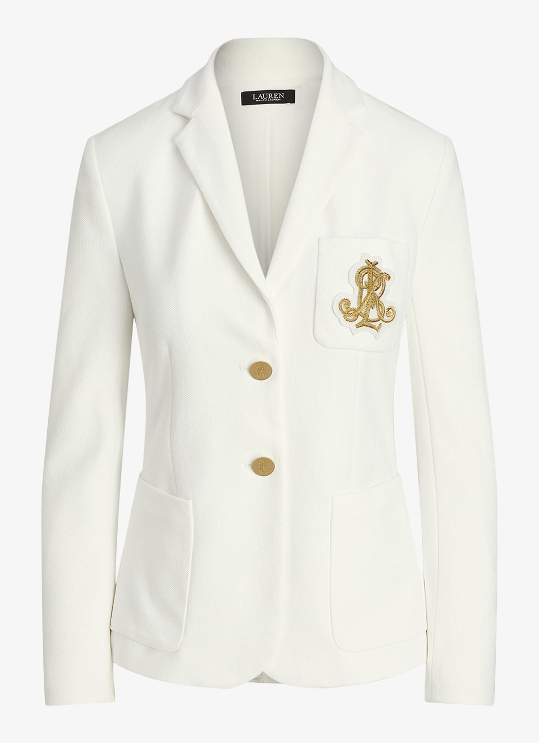 Ralph Lauren Blazer van piqué katoen met metallic logoborduring - voorkant white / wit