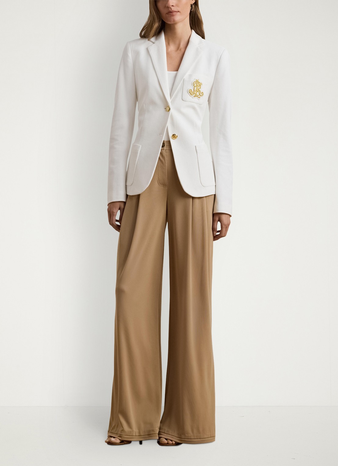 Ralph Lauren Blazer van piqué katoen met metallic logoborduring - voorkant 2 white / wit