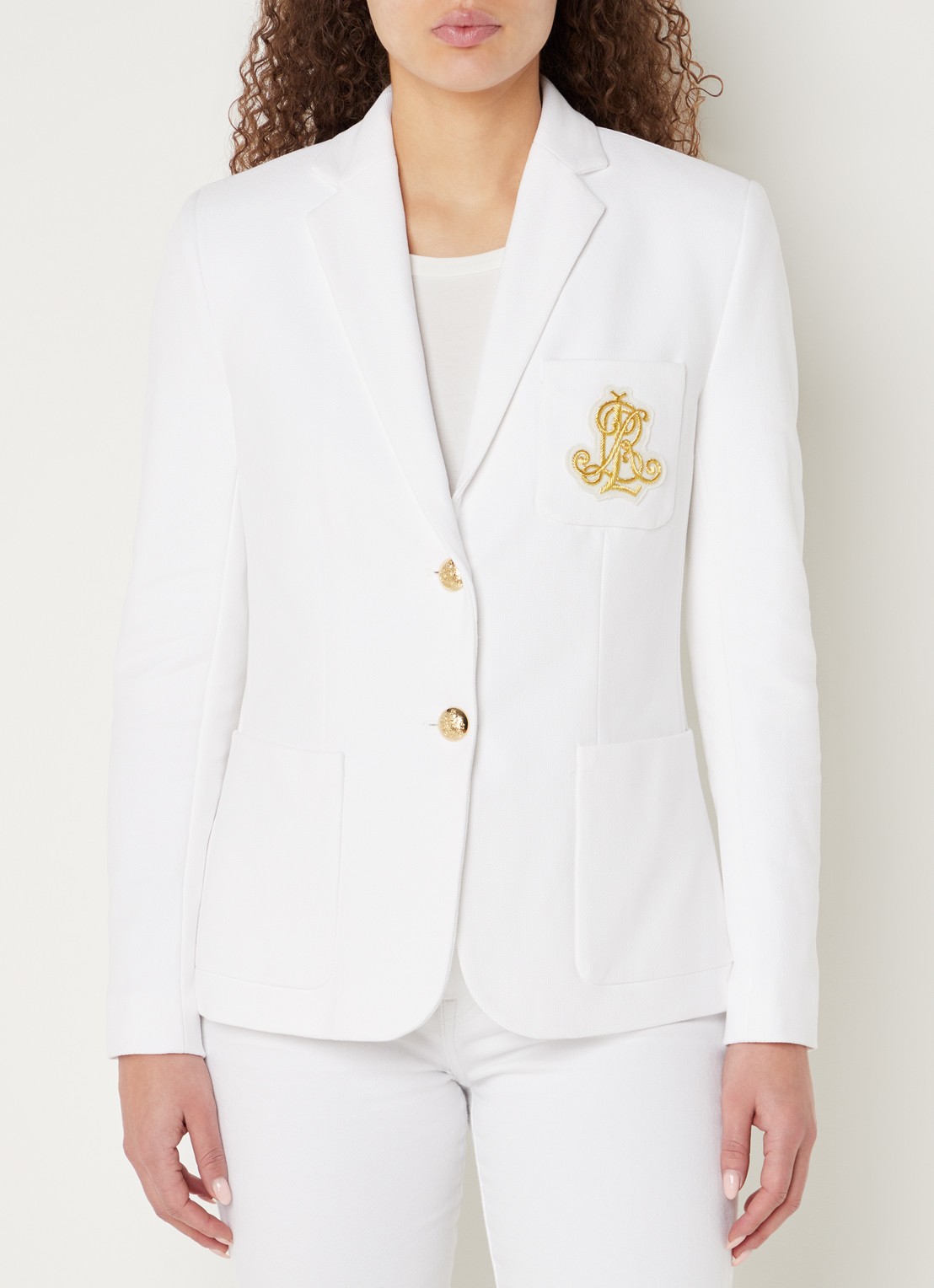 Ralph Lauren Blazer van piqué katoen met metallic logoborduring - detail 7 white / wit