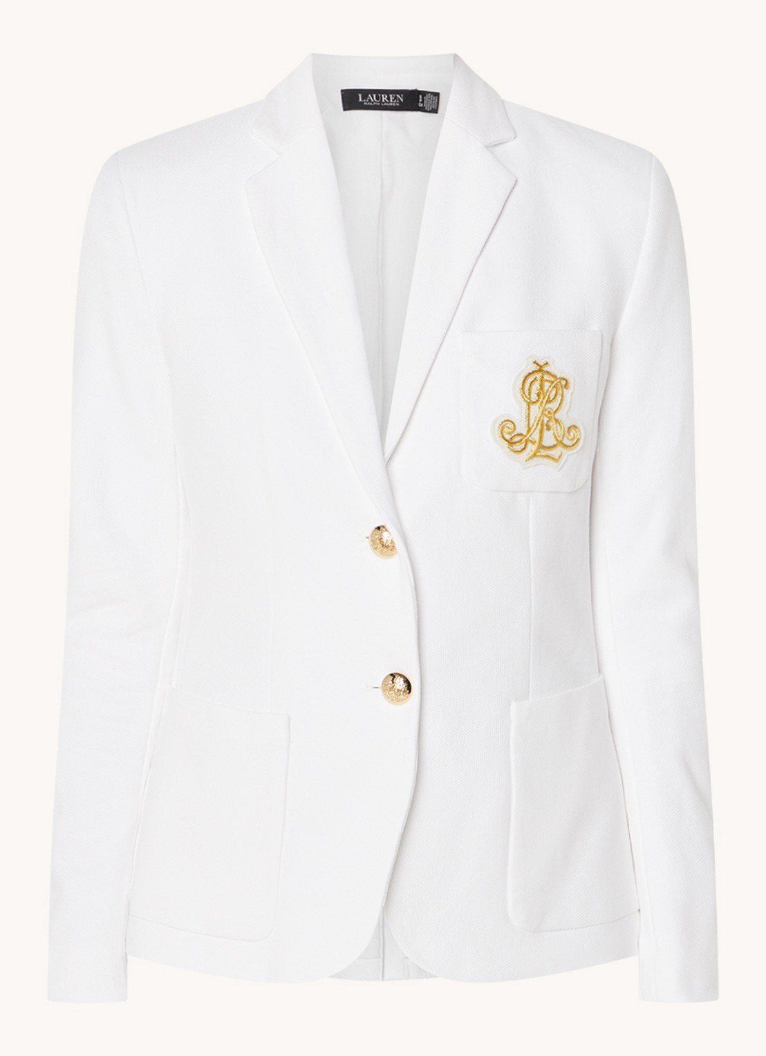 Ralph Lauren Blazer van piqué katoen met metallic logoborduring - voorkant 3 white / wit