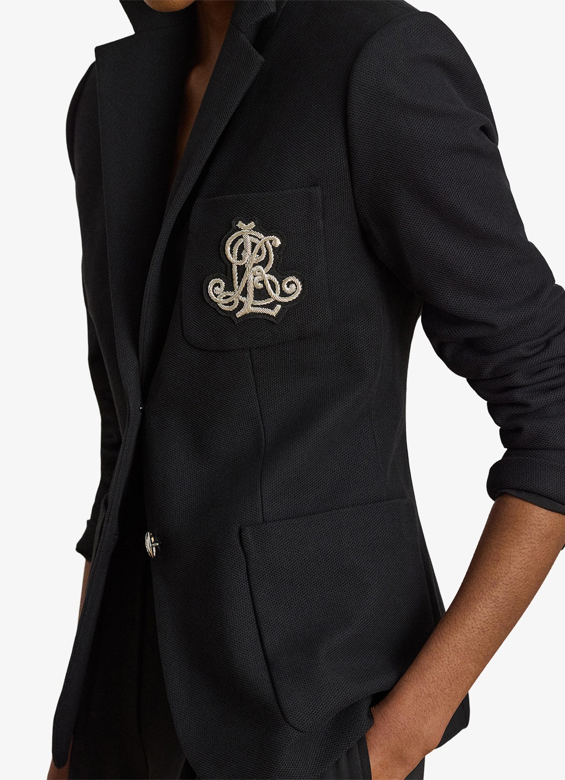 Ralph Lauren Blazer van piqué katoen met metallic logoborduring - detail 3 polo black / zwart