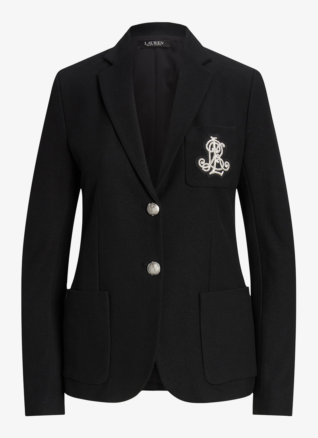 Ralph Lauren Blazer van piqué katoen met metallic logoborduring - voorkant polo black / zwart