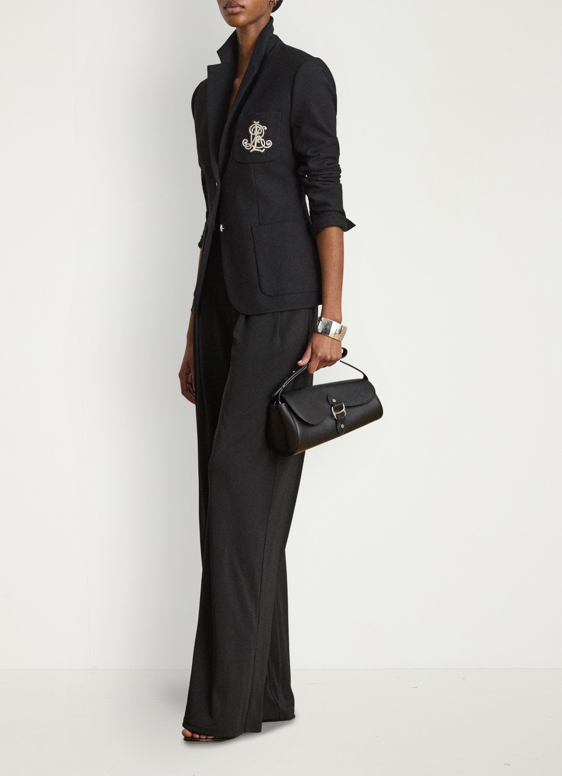 Ralph Lauren Blazer van piqué katoen met metallic logoborduring - voorkant 2 polo black / zwart