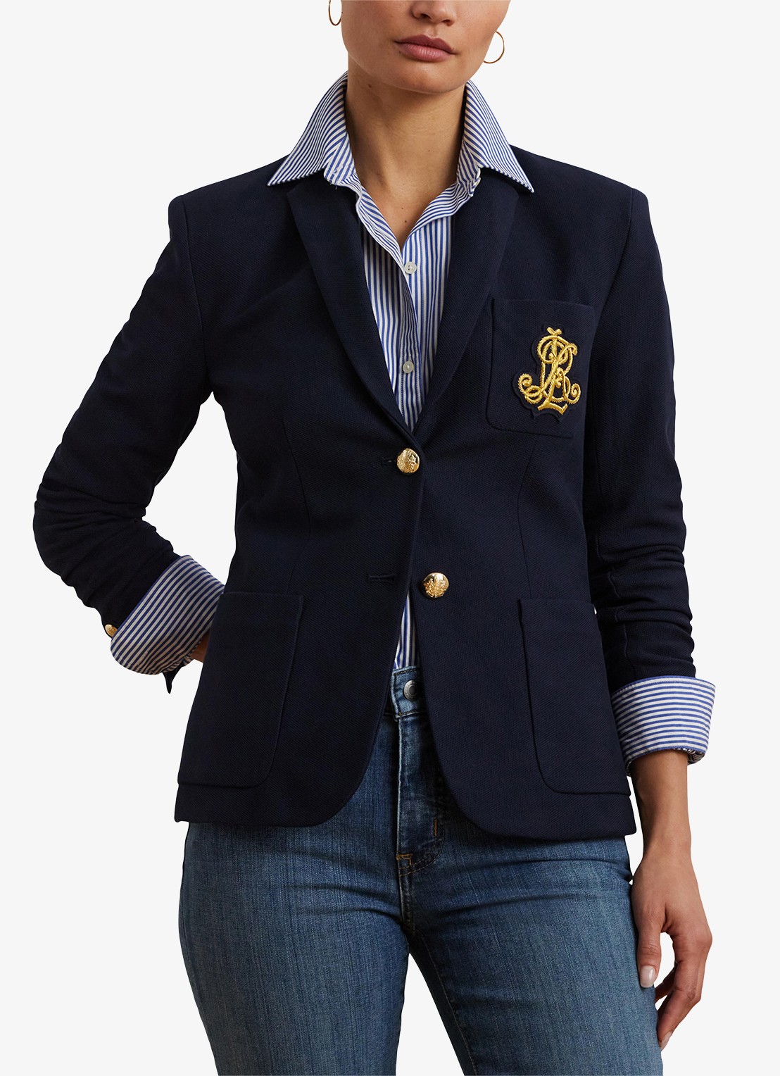 Ralph Lauren Blazer van piqué katoen met metallic logoborduring - detail 4 lauren navy / blauw