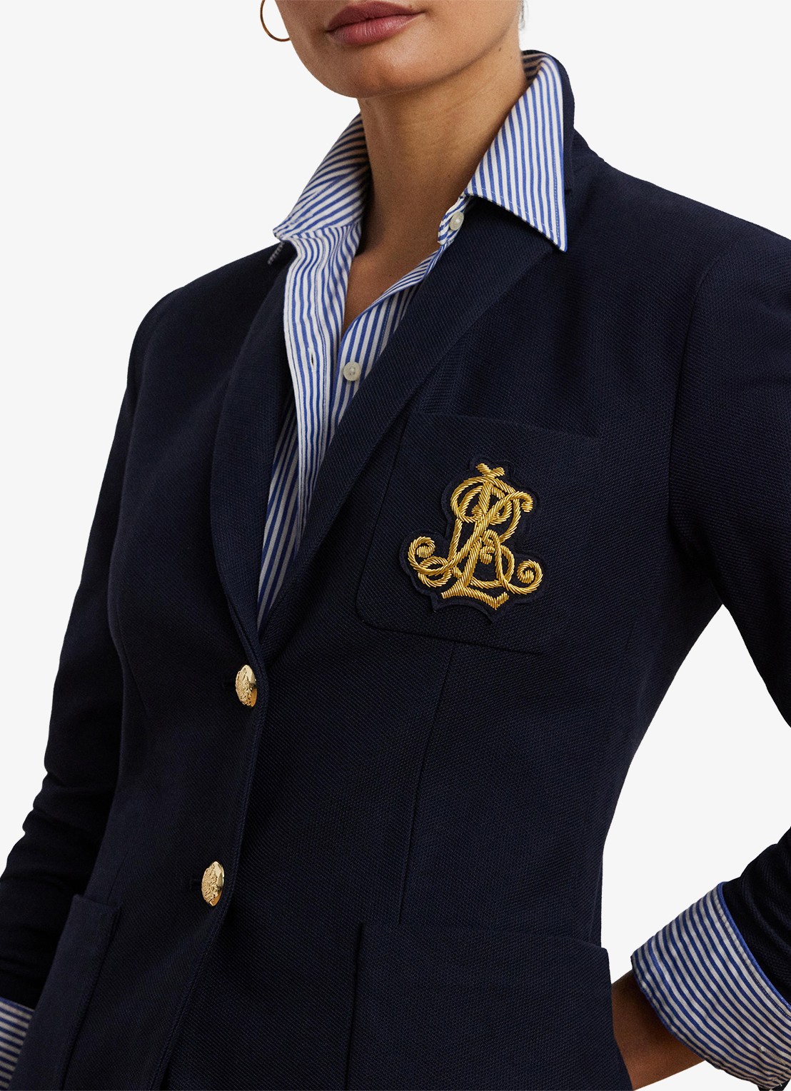 Ralph Lauren Blazer van piqué katoen met metallic logoborduring - detail 5 lauren navy / blauw