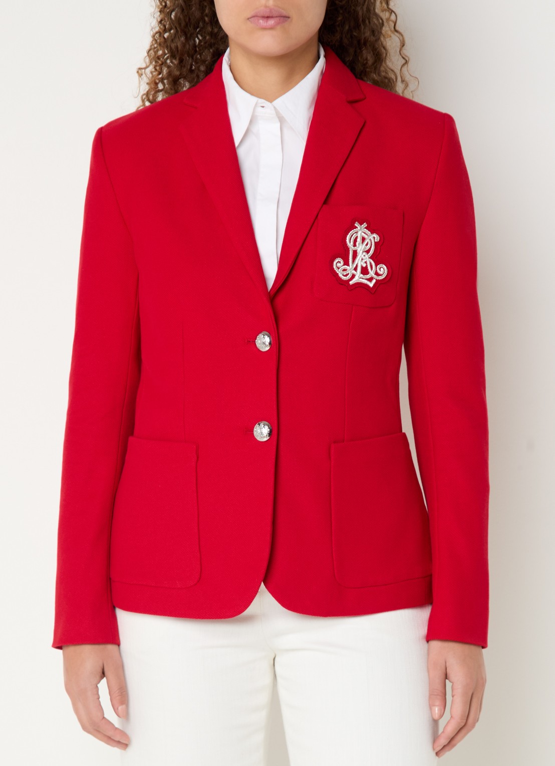 Ralph Lauren Blazer van piqué katoen met metallic logoborduring - detail 2 festive red / rood