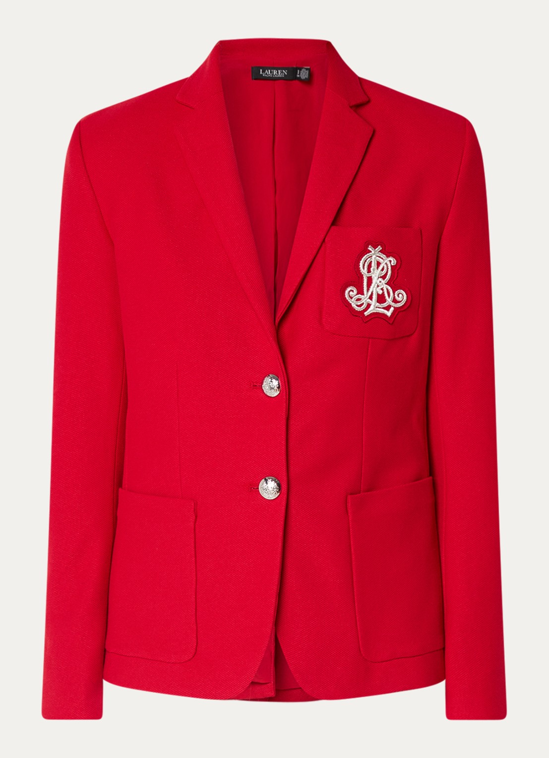 Ralph Lauren Blazer van piqué katoen met metallic logoborduring - voorkant 3 festive red / rood