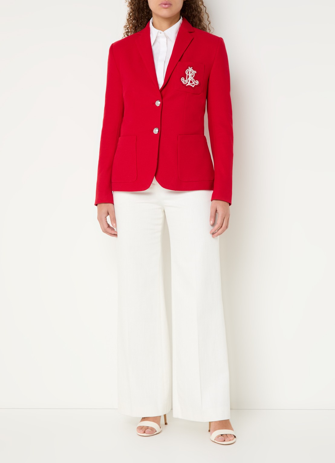 Ralph Lauren Blazer van piqué katoen met metallic logoborduring - voorkant 4 festive red / rood
