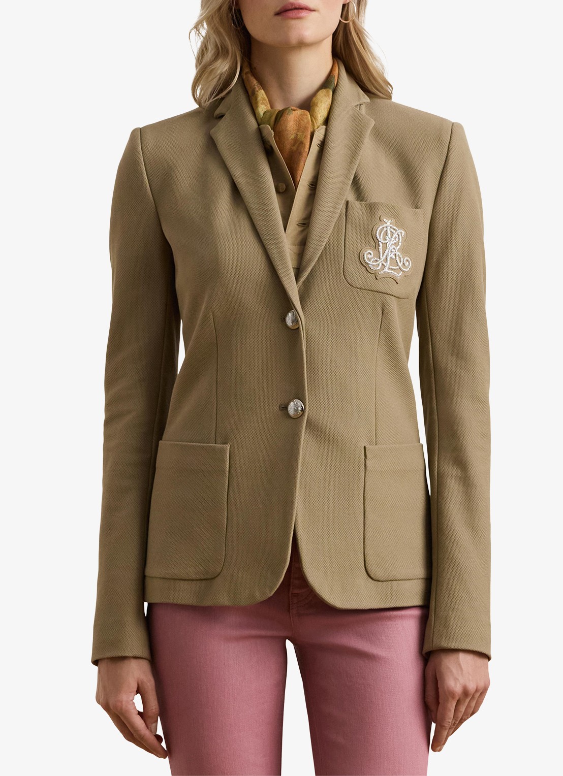 Ralph Lauren Blazer van piqué katoen met metallic logoborduring - detail 2 madison tan / beige