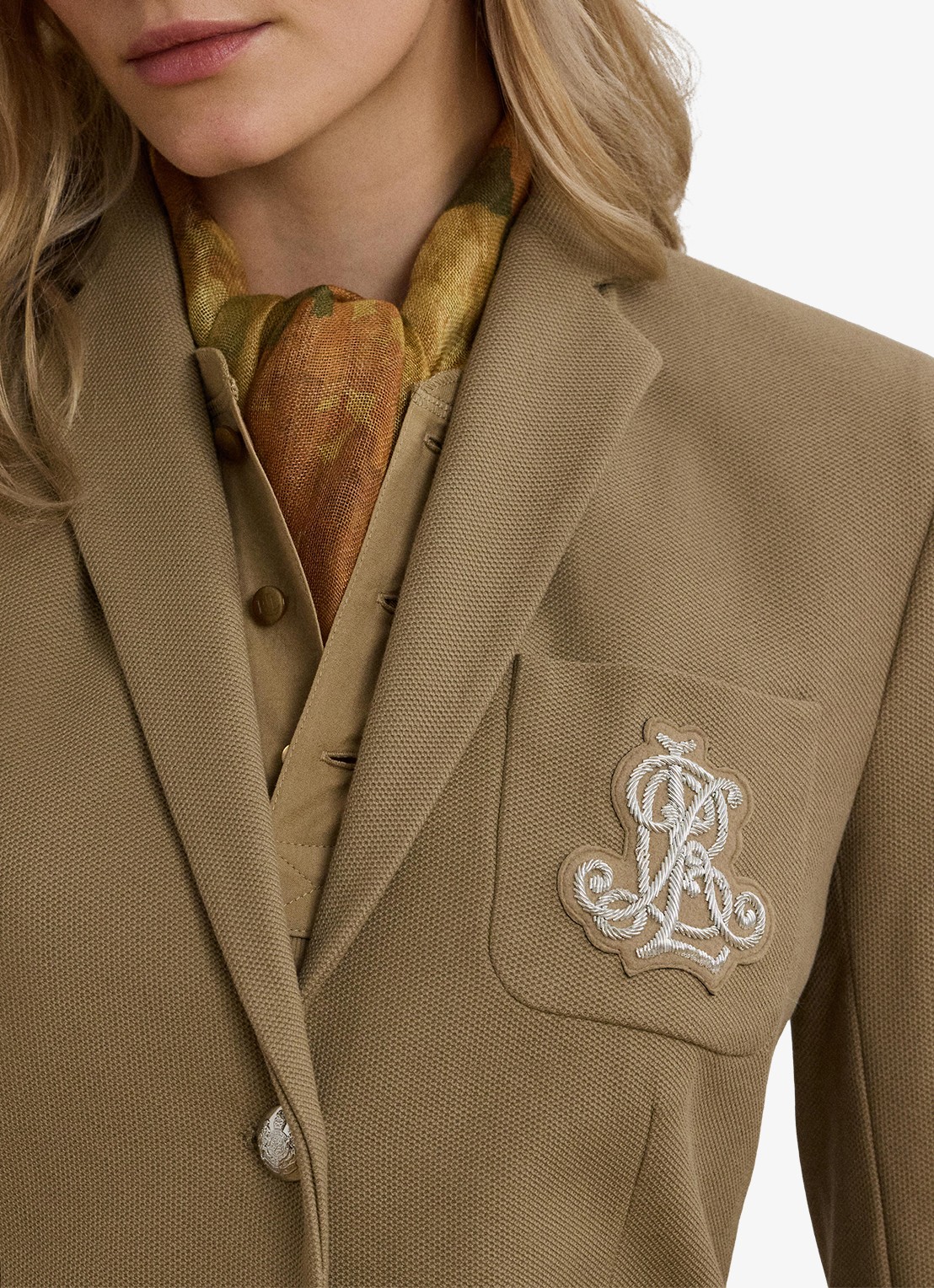 Ralph Lauren Blazer van piqué katoen met metallic logoborduring - detail 3 madison tan / beige