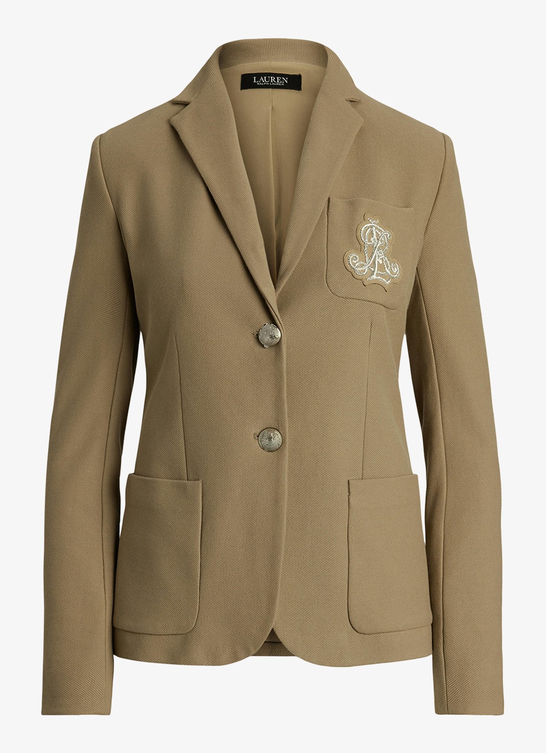 Ralph Lauren Blazer van piqué katoen met metallic logoborduring - voorkant 4 madison tan / beige