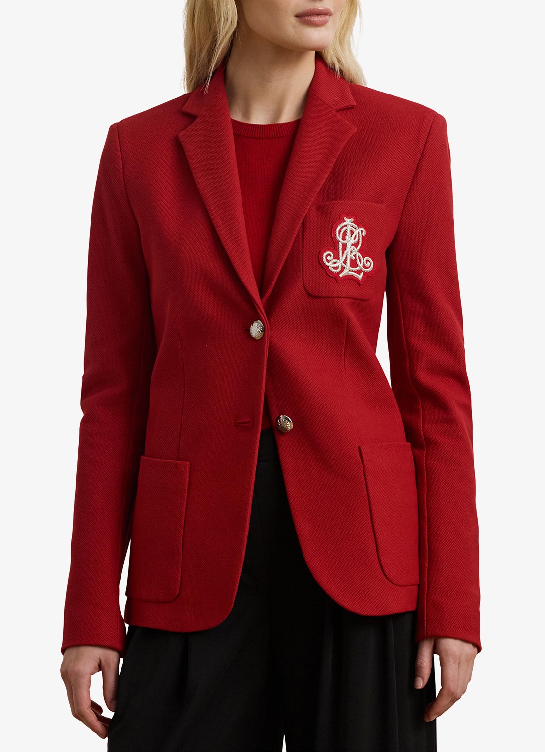 Ralph Lauren Blazer van piqué katoen met metallic logoborduring - detail 3 madison red / rood