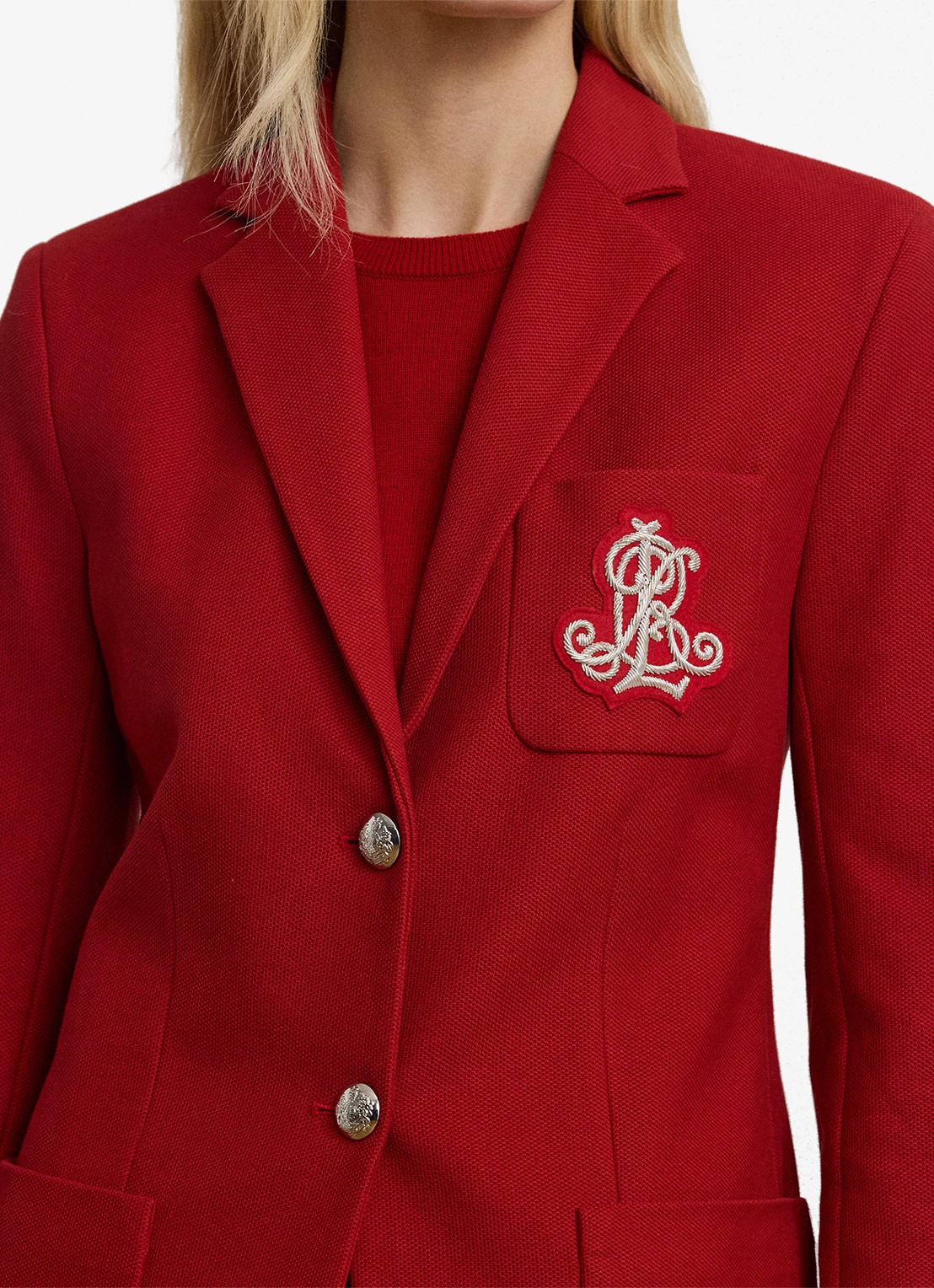 Ralph Lauren Blazer van piqué katoen met metallic logoborduring - detail 4 madison red / rood