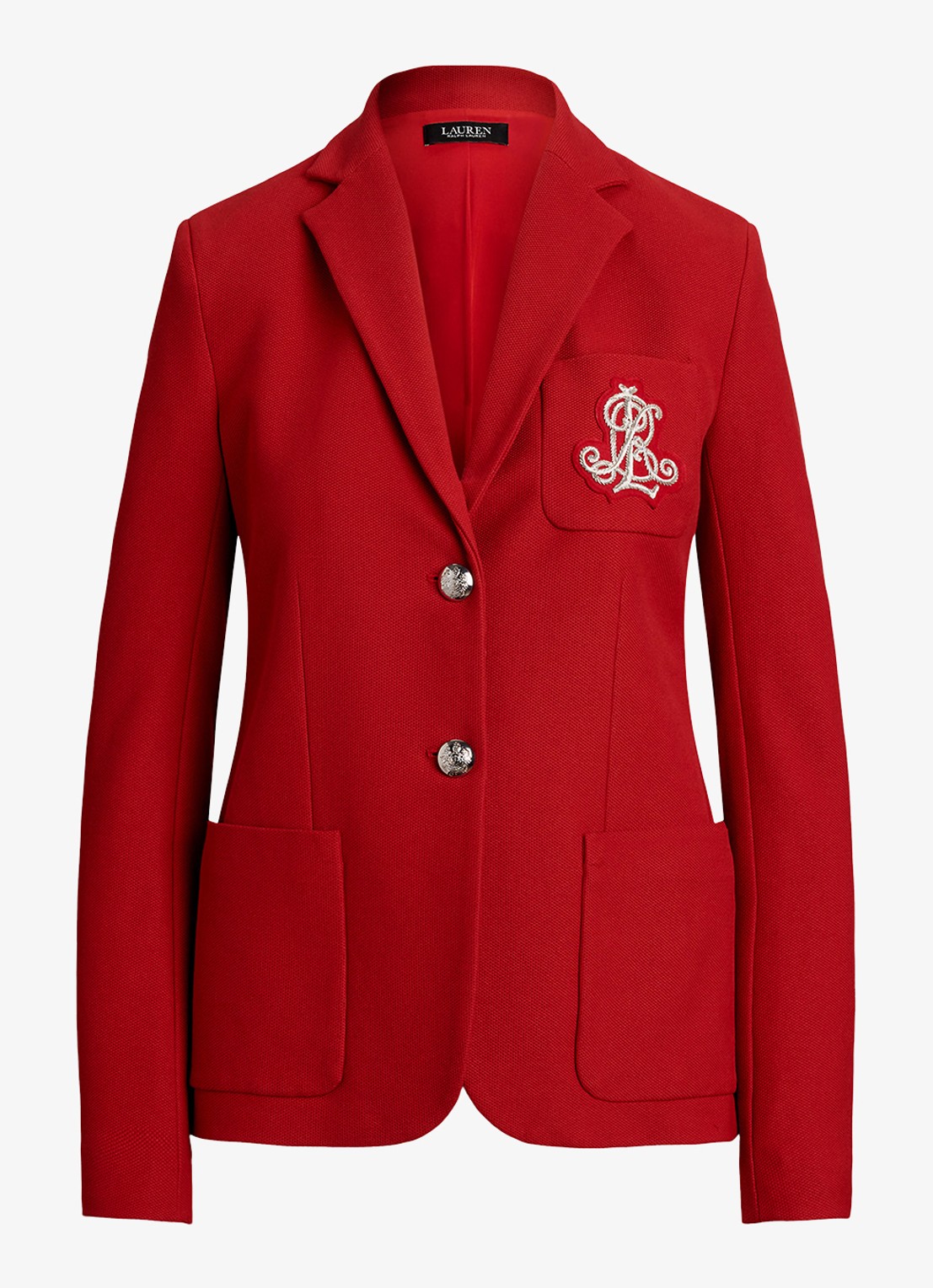 Ralph Lauren Blazer van piqué katoen met metallic logoborduring - voorkant madison red / rood