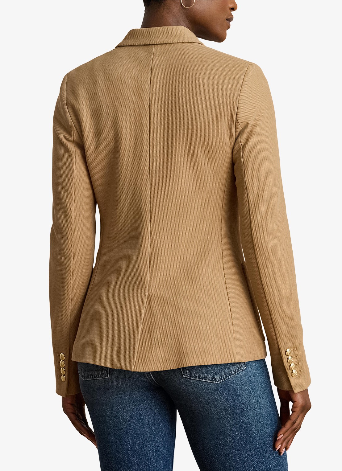 Ralph Lauren Blazer van piqué katoen met metallic logoborduring - achterkant 2 camel