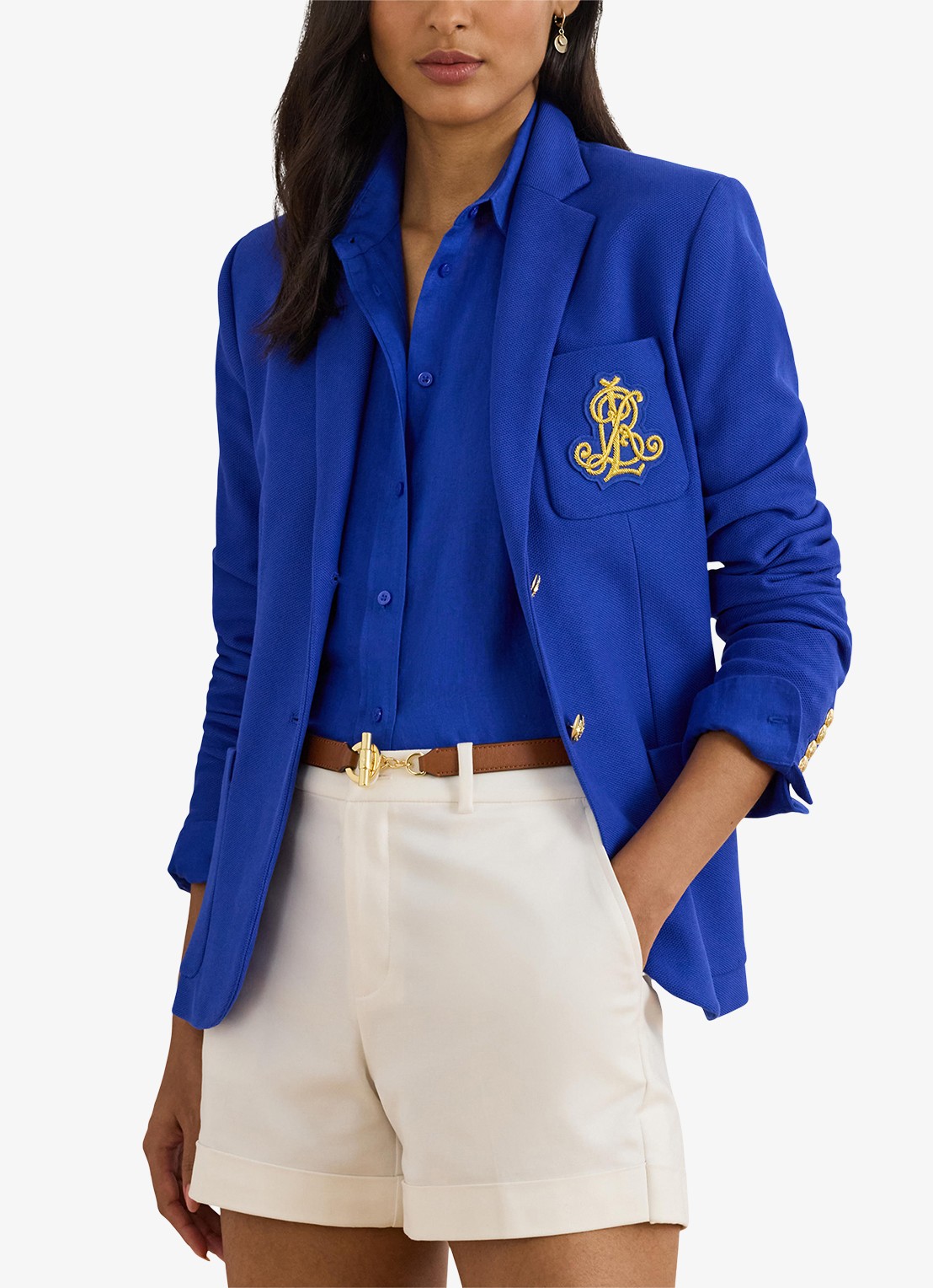 Ralph Lauren Blazer van piqué katoen met metallic logoborduring - detail 3 cruise royal / blauw