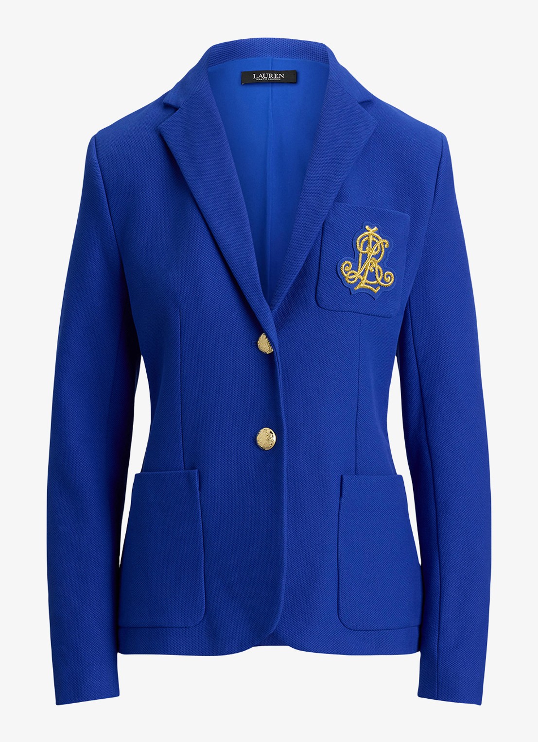 Ralph Lauren Blazer van piqué katoen met metallic logoborduring - voorkant cruise royal / blauw