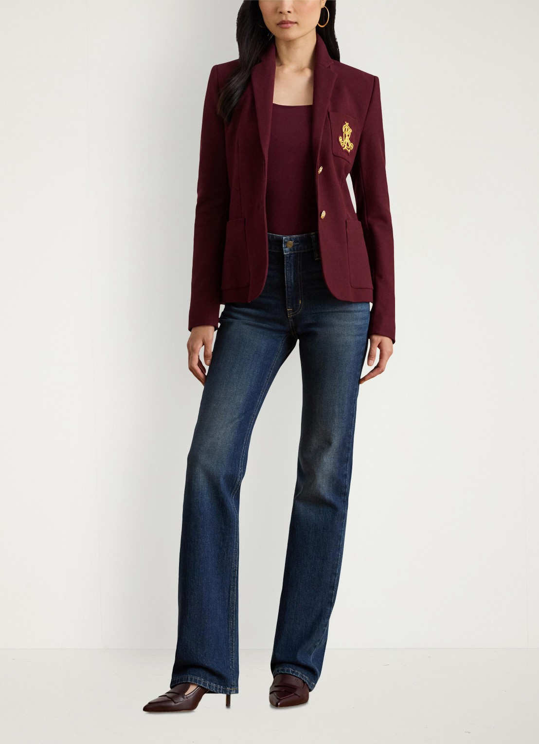 Ralph Lauren Blazer van piqué katoen met metallic logoborduring - voorkant 3 dark garnet / bordeauxrood