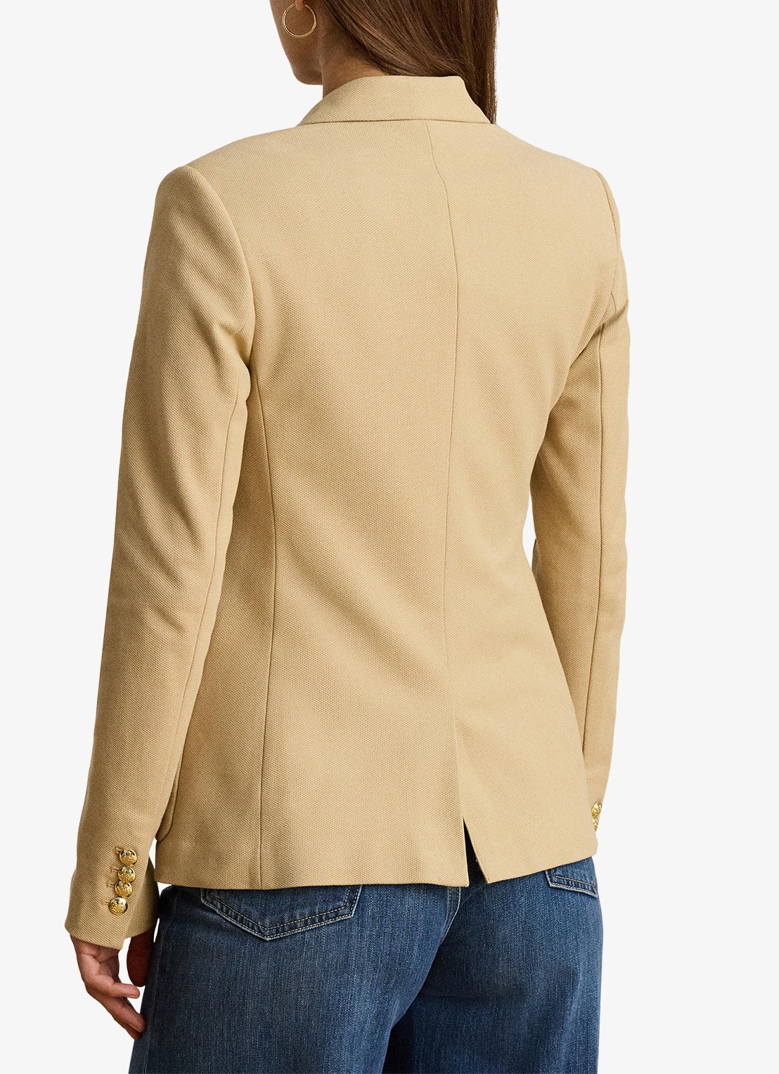 Ralph Lauren Blazer van piqué katoen met metallic logoborduring - achterkant 3 birch tan / beige