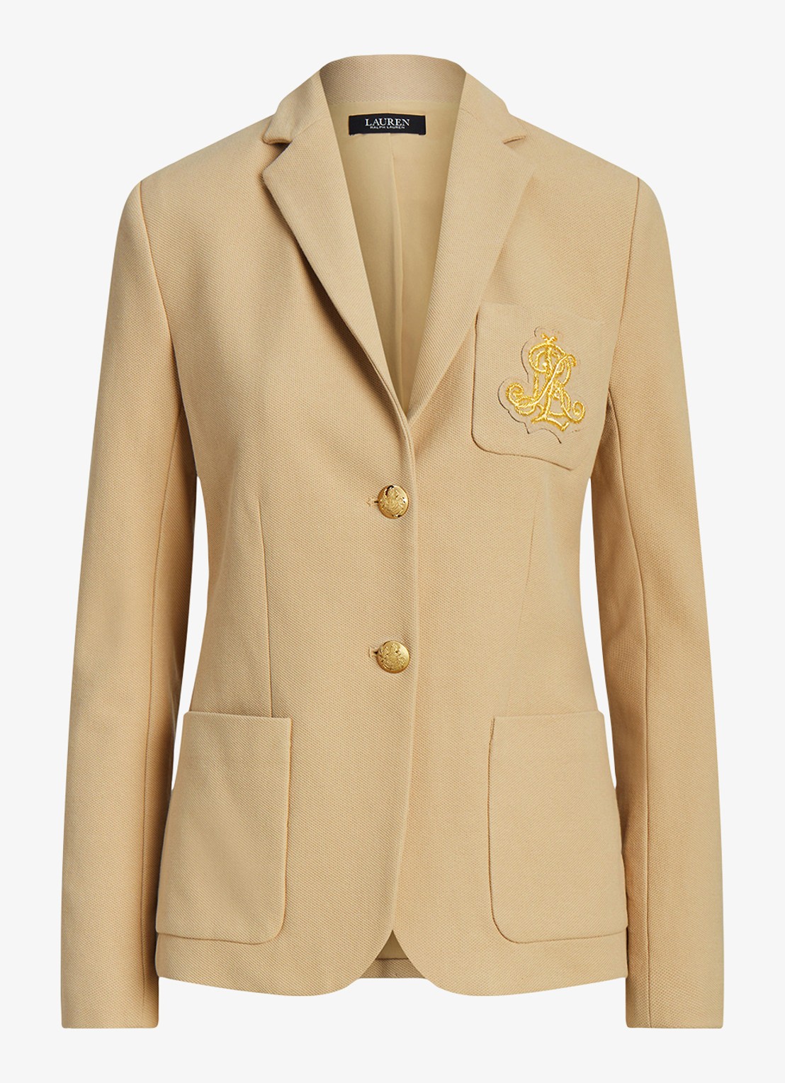 Ralph Lauren Blazer van piqué katoen met metallic logoborduring - voorkant birch tan / beige