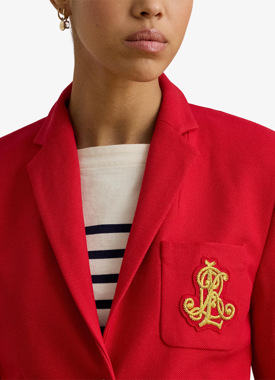 Ralph Lauren Blazer van piqué katoen met metallic logoborduring - detail 4 cruise red / rood