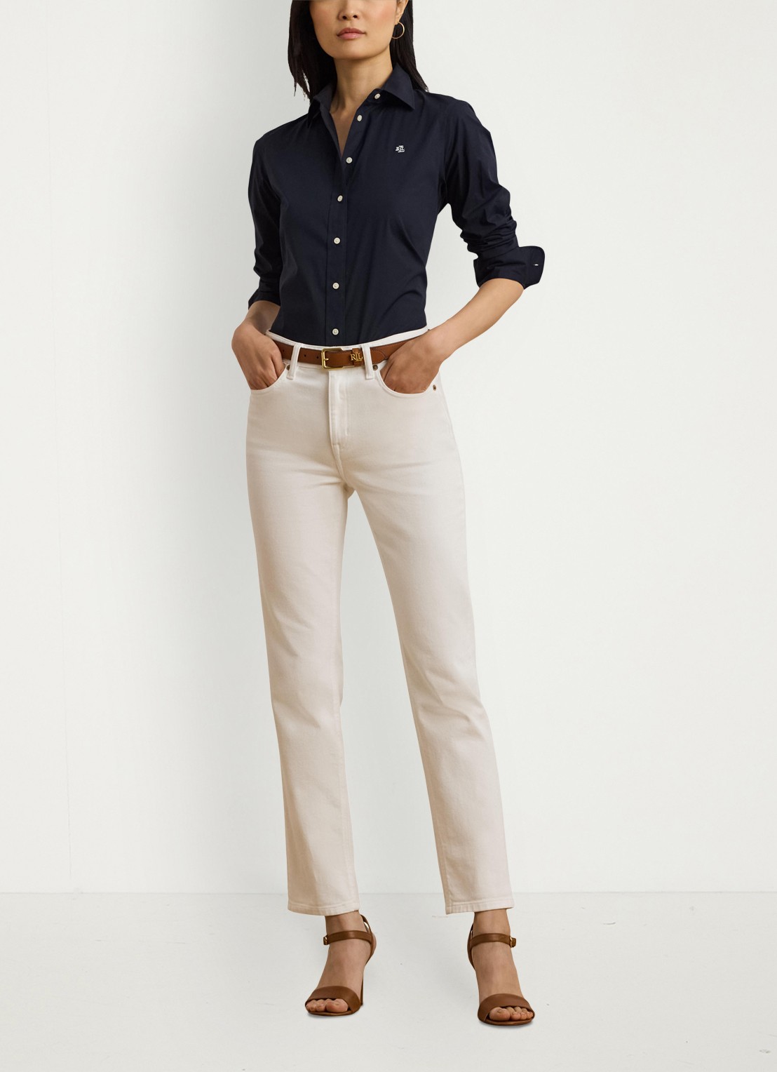 Ralph Lauren Blouse in katoenblend - voorkant 2 lauren navy / blauw