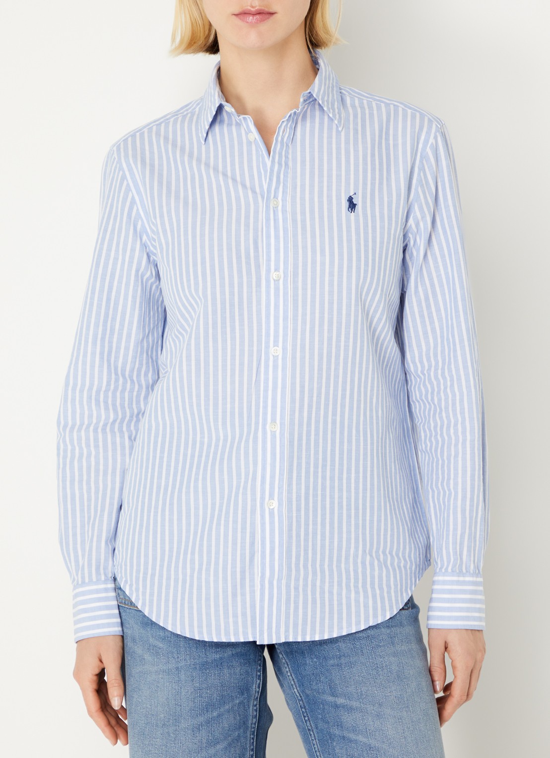Ralph Lauren Blouse in linnenblend met streepprint - detail lichtblauw